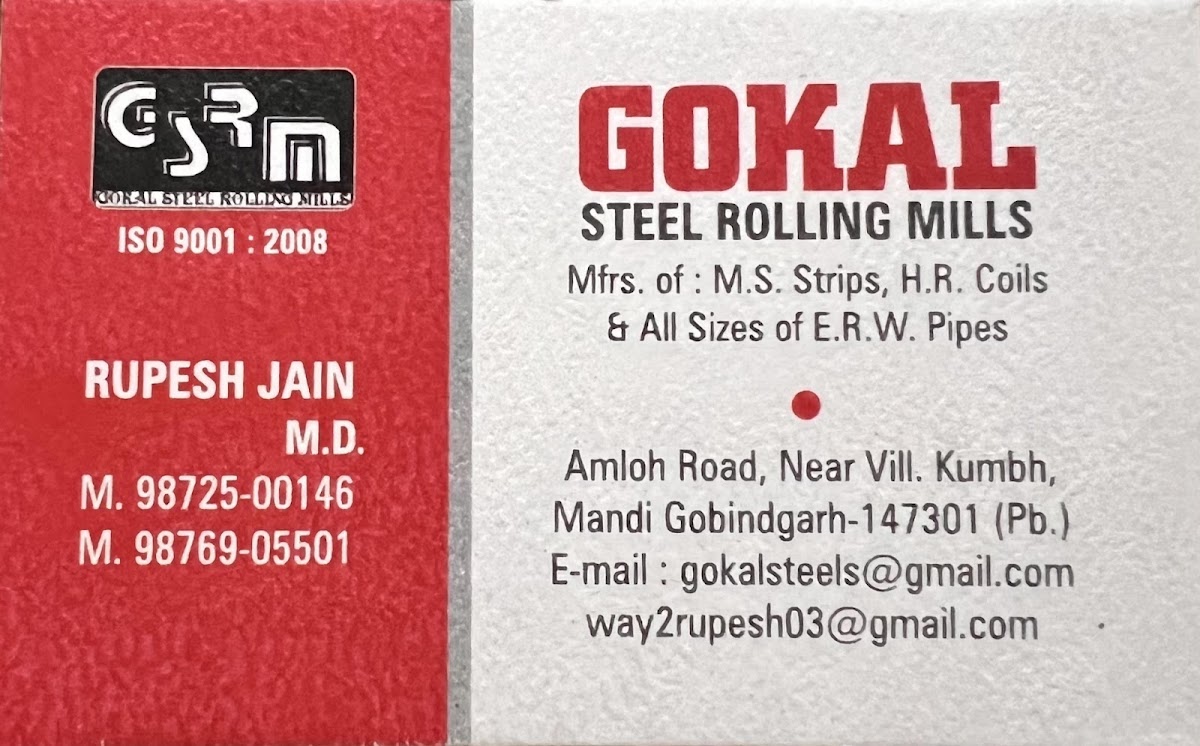 Gokal Steel Rolling Mills- Hr Coil, Ms Pipe, Erw Pipe, Patra, Conduit Pipe, Ms pipe Mandi Gobindgarh